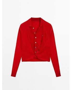MASSIMO DUTTI Multiway-Strickcardigan Aus 100 Wolle - Rot