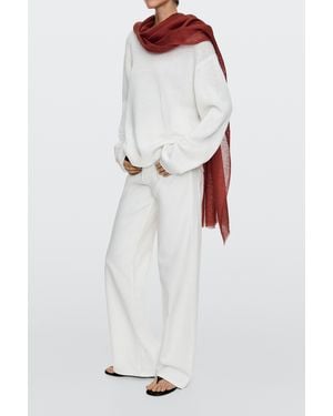 MASSIMO DUTTI Plain 100% Linen Scarf - White