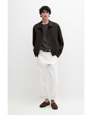 MASSIMO DUTTI 100% Wool Zip-Up Bomber Jacket - Brown
