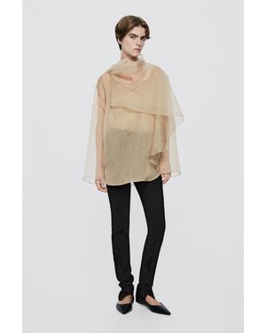 MASSIMO DUTTI Flowing Organza Blouse With Scarf Detail - Natural