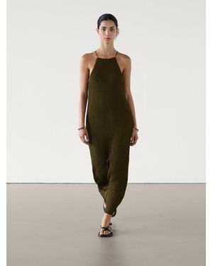 MASSIMO DUTTI Long Ribbed Knit Dress - Natural