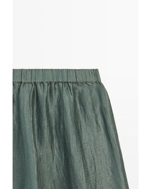 MASSIMO DUTTI Flowing Wide-Leg Linen Blend Pants - Green