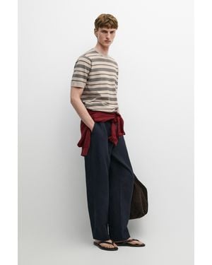 MASSIMO DUTTI Striped Short Sleeve Knit Sweater - Gray
