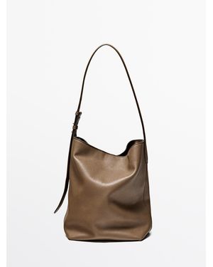 MASSIMO DUTTI Nappaleren Buideltas - Bruin