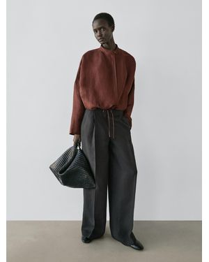 MASSIMO DUTTI Flowing Linen Suit Trousers - Black