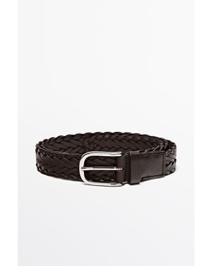 MASSIMO DUTTI Braided Leather Belt - Black