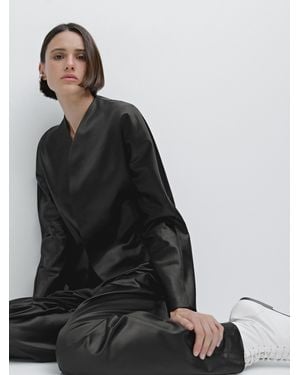 MASSIMO DUTTI Short Satin Blazer - Black