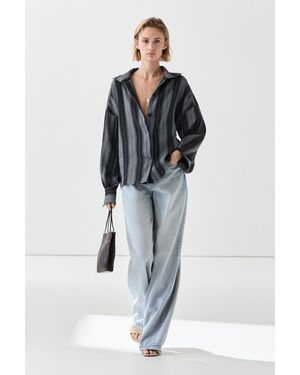 MASSIMO DUTTI Striped Cotton-Linen Blend Flowing Shirt - Black