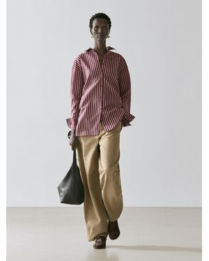 MASSIMO DUTTI Flowing Shirt With Striped Detailing - Brown