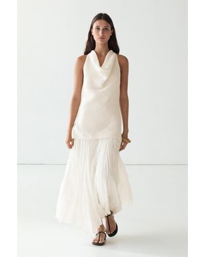 MASSIMO DUTTI Flowing Pleated Combined Linen Dress - Natural