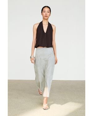 MASSIMO DUTTI Cotton Halter Top With Elasticated Hem - Brown