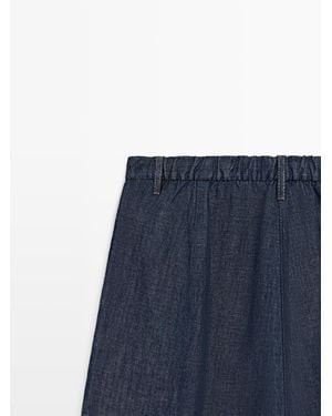 MASSIMO DUTTI Total Look Wide-Leg Denim Linen Trousers - Blue