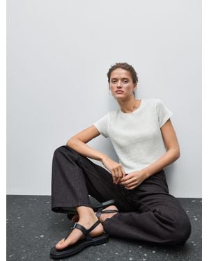 ★ Massimo Dutti★ Textured crepe effect cotton t-shirt 062 Textured crepe-effect cotton T-shirt · Mole Brown, Cream