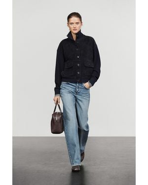 MASSIMO DUTTI Combined Suede Leather Jacket - Blue