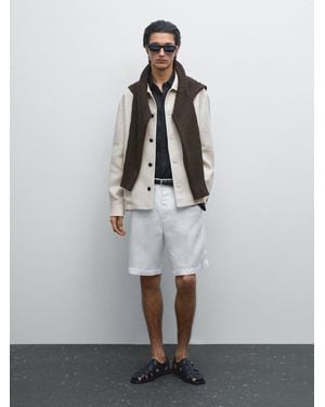 MASSIMO DUTTI Bermuda Semi Jogger Fit 100% Lino - Bianco