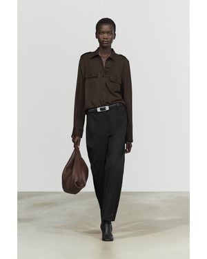 MASSIMO DUTTI Pantaloni Con Dettaglio Bottone 100% Lana - Nero
