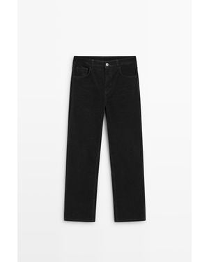 MASSIMO DUTTI Slim Straight Broek Met Halfhoge Taille En Ribcord - Zwart