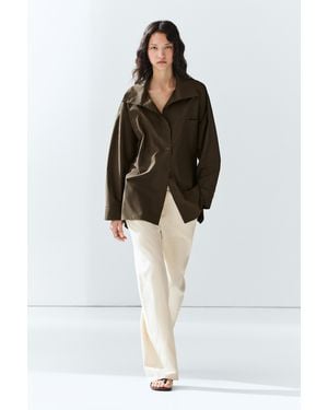 MASSIMO DUTTI Stand-Up Collar Overshirt With Buckle Details - Black