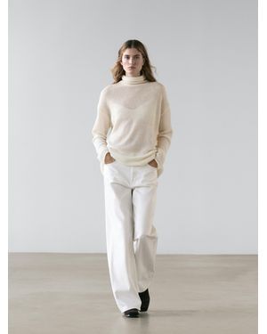 MASSIMO DUTTI Strickpullover Aus 100% Wolle Mit Stehkragen - Natur