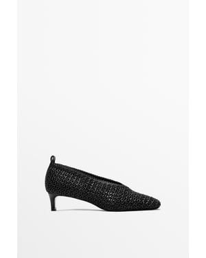 MASSIMO DUTTI Braided Leather Heels - Black