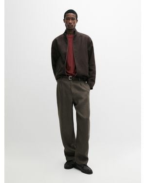 MASSIMO DUTTI Linen Trousers With Herringbone Detail - Green
