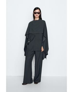 MASSIMO DUTTI Asymmetrisches Fließ-Cape – Studio - Blau