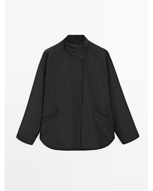 MASSIMO DUTTI Korte Gewatteerde Parka Met Kraag - Zwart