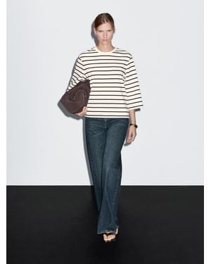 MASSIMO DUTTI T-Shirt À Rayures Manches Longueur Coude - Blanc