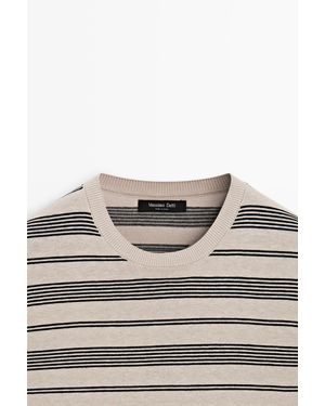 MASSIMO DUTTI Striped Short Sleeve Knit Sweater - Gray