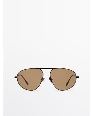 MASSIMO DUTTI Metal Aviator Sunglasses - Black