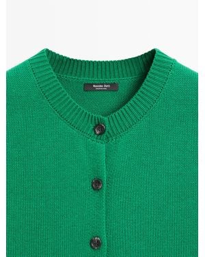MASSIMO DUTTI Cárdigan Punto Manga Corta Mezcla Algodón - Verde
