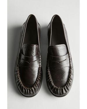 MASSIMO DUTTI Embossed Leather Loafers - Black