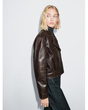 MASSIMO DUTTI Nappa Leather Biker Jacket - Brown