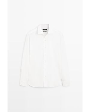 MASSIMO DUTTI 100% Cotton Melange Twill Regular Fit Shirt - White