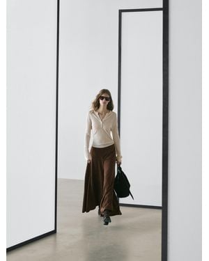 MASSIMO DUTTI Suede Leather Flared Trousers - Brown