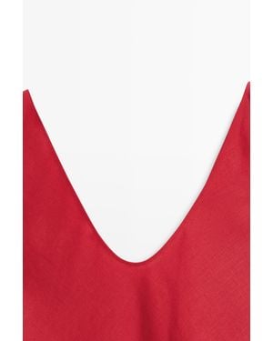 MASSIMO DUTTI Linen Strappy Midi Dress - Red
