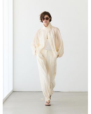 MASSIMO DUTTI Fluid Bomber Jacket With Shirring Detail - White