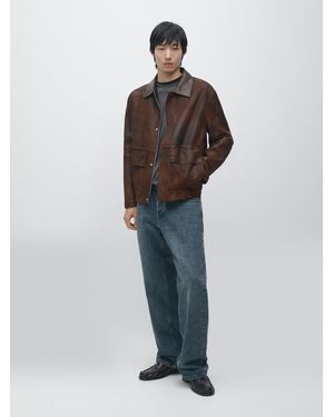 MASSIMO DUTTI Jacke Im Kontrast Aus Leder Und Wildleder - Braun