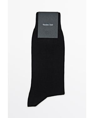 MASSIMO DUTTI Plain Cotton Blend Knit Socks - Black