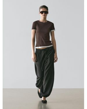 MASSIMO DUTTI Short-Sleeved T-Shirt With Double Finish - Brown