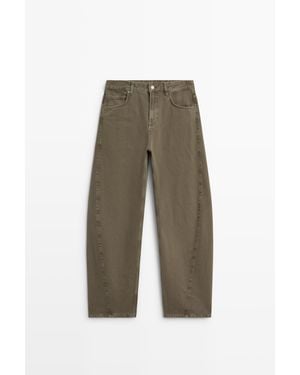 MASSIMO DUTTI Barrel Fit Jeans Met Halfhoge Taille - Groen