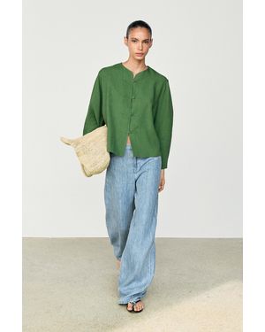 MASSIMO DUTTI Fluid Overshirt With Button Detail Total Look - Green