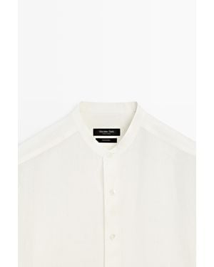 MASSIMO DUTTI 100% Linen Regular Fit Stand Collar Shirt - Black