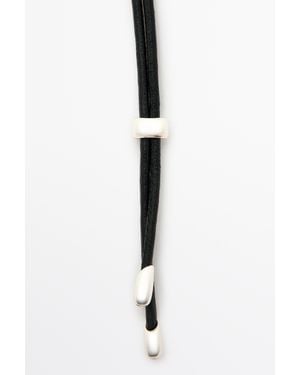 MASSIMO DUTTI Leather Cord Necklace With Oval Pendant - Black