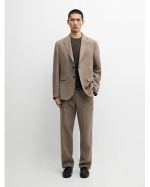 MASSIMO DUTTI 100% Linen Suit Blazer - White