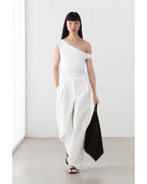 MASSIMO DUTTI Asymmetric Off-The-Shoulder Top - White