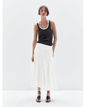 MASSIMO DUTTI Falda Midi Godets Detalle Costuras - Blanco