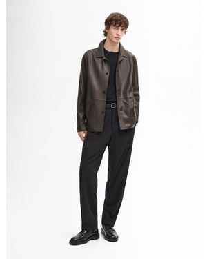 MASSIMO DUTTI Nappa Leather Jacket With Patch Pockets - Black
