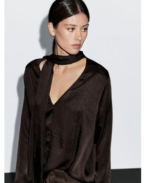 MASSIMO DUTTI Flowing Blouse With Tie - Black