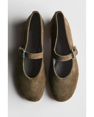 MASSIMO DUTTI Split Leather Ballet Flats - Black